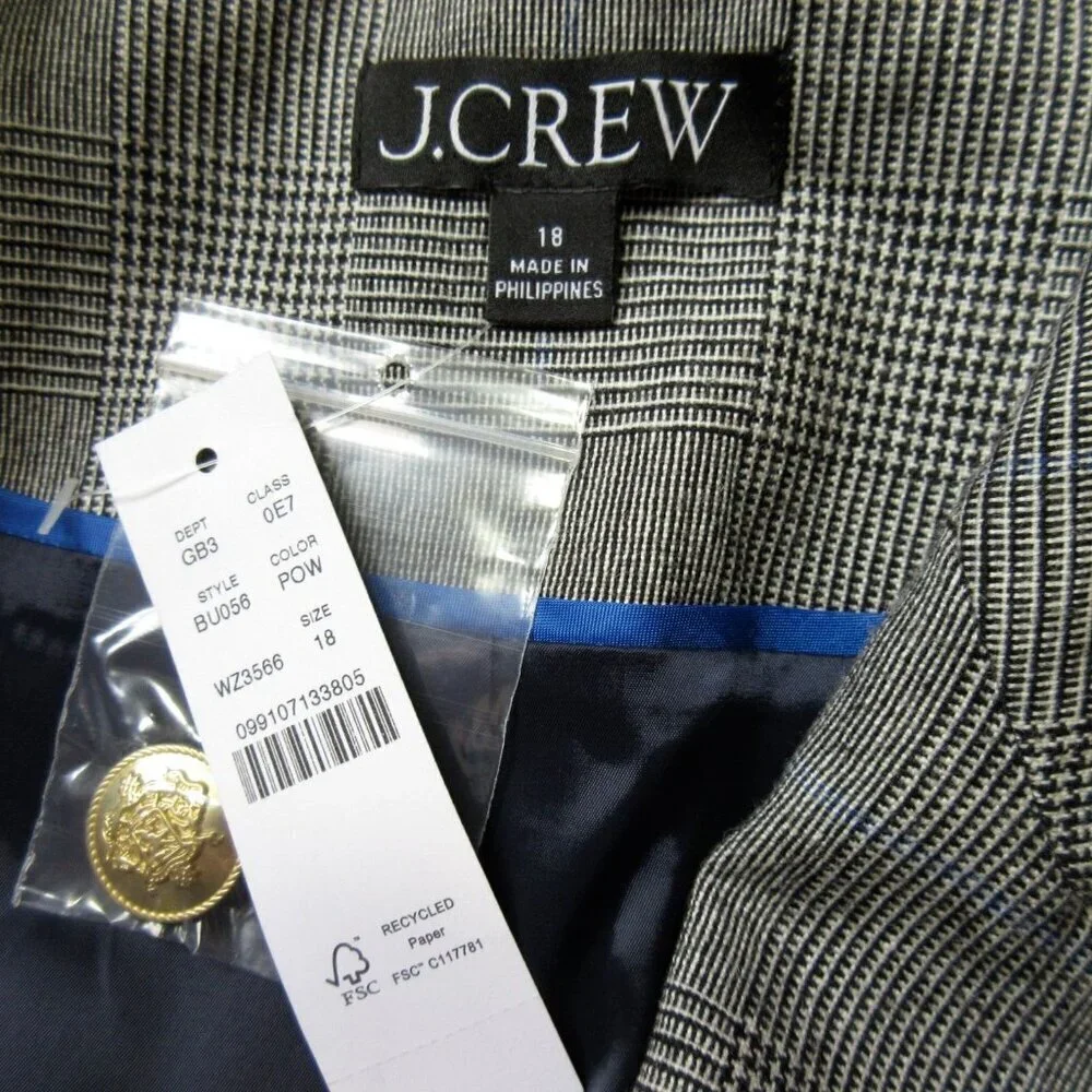 NWT J.Crew Brynn Blazer in Prince Of Wales Blue Plaid English Wool Blend 18
